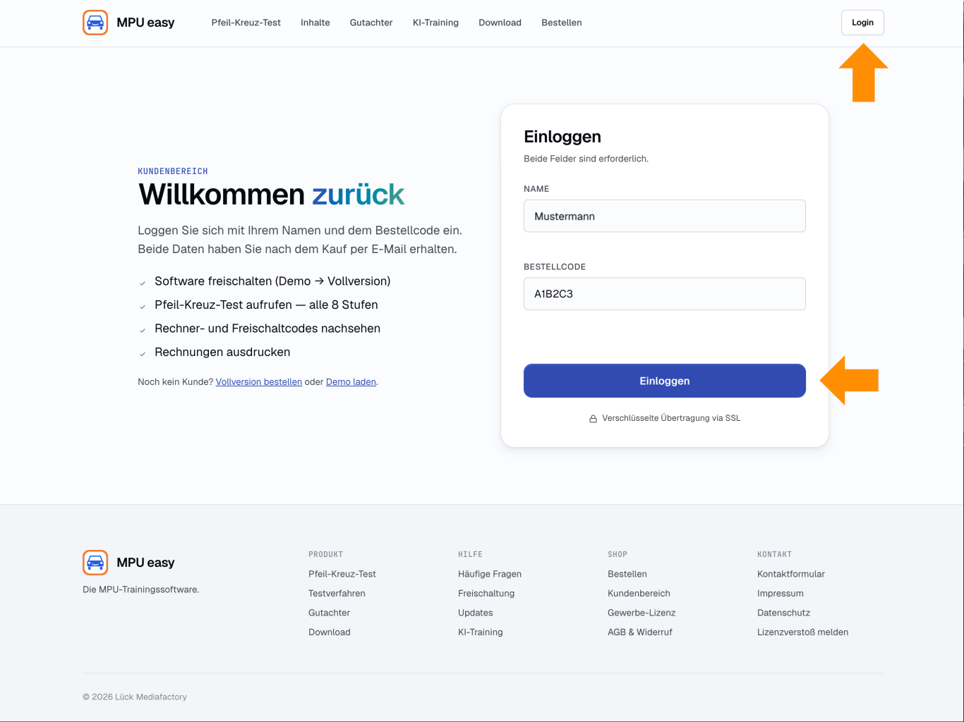 Login im Kundenbereich