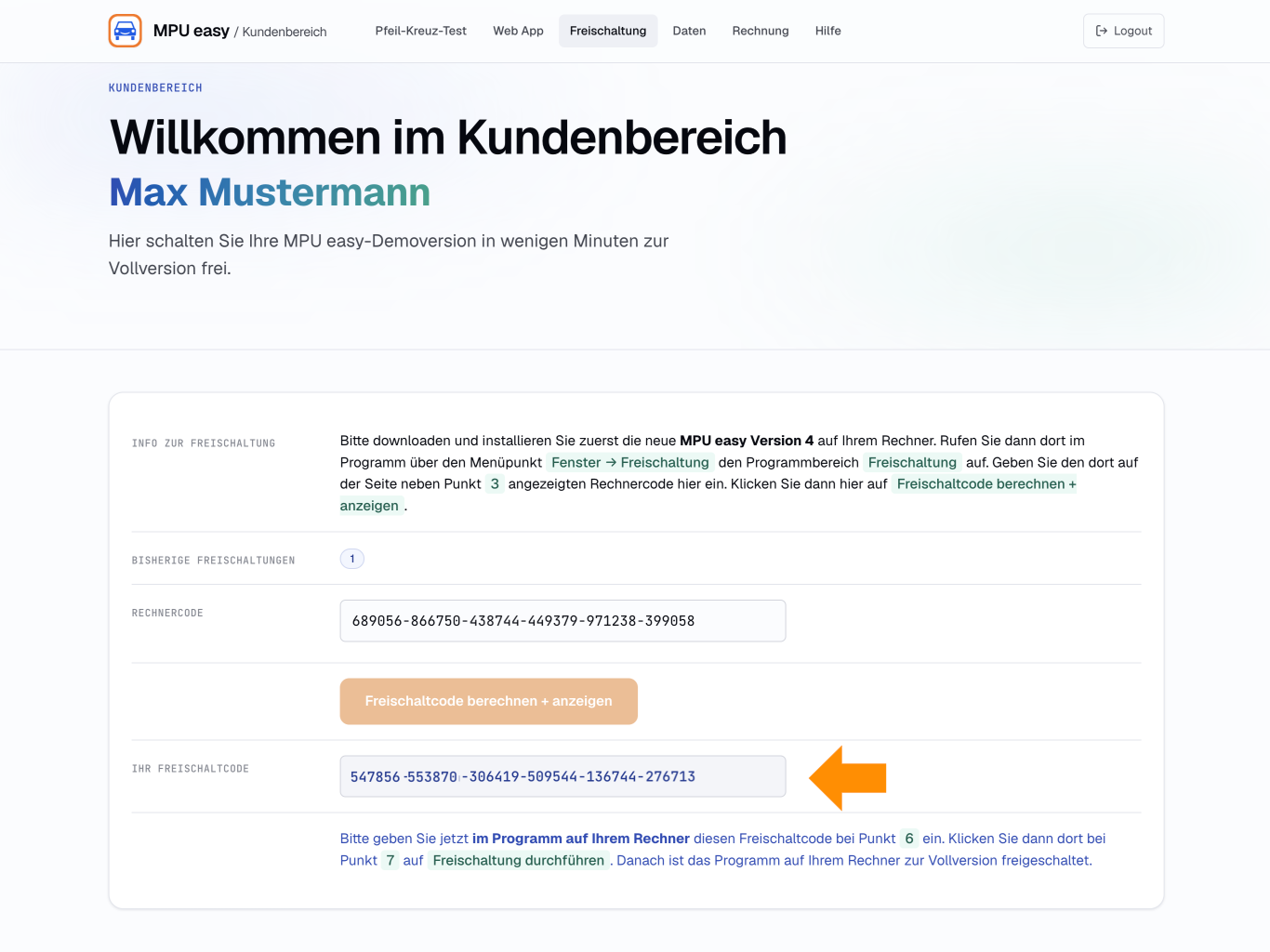 Freischaltcode berechnen