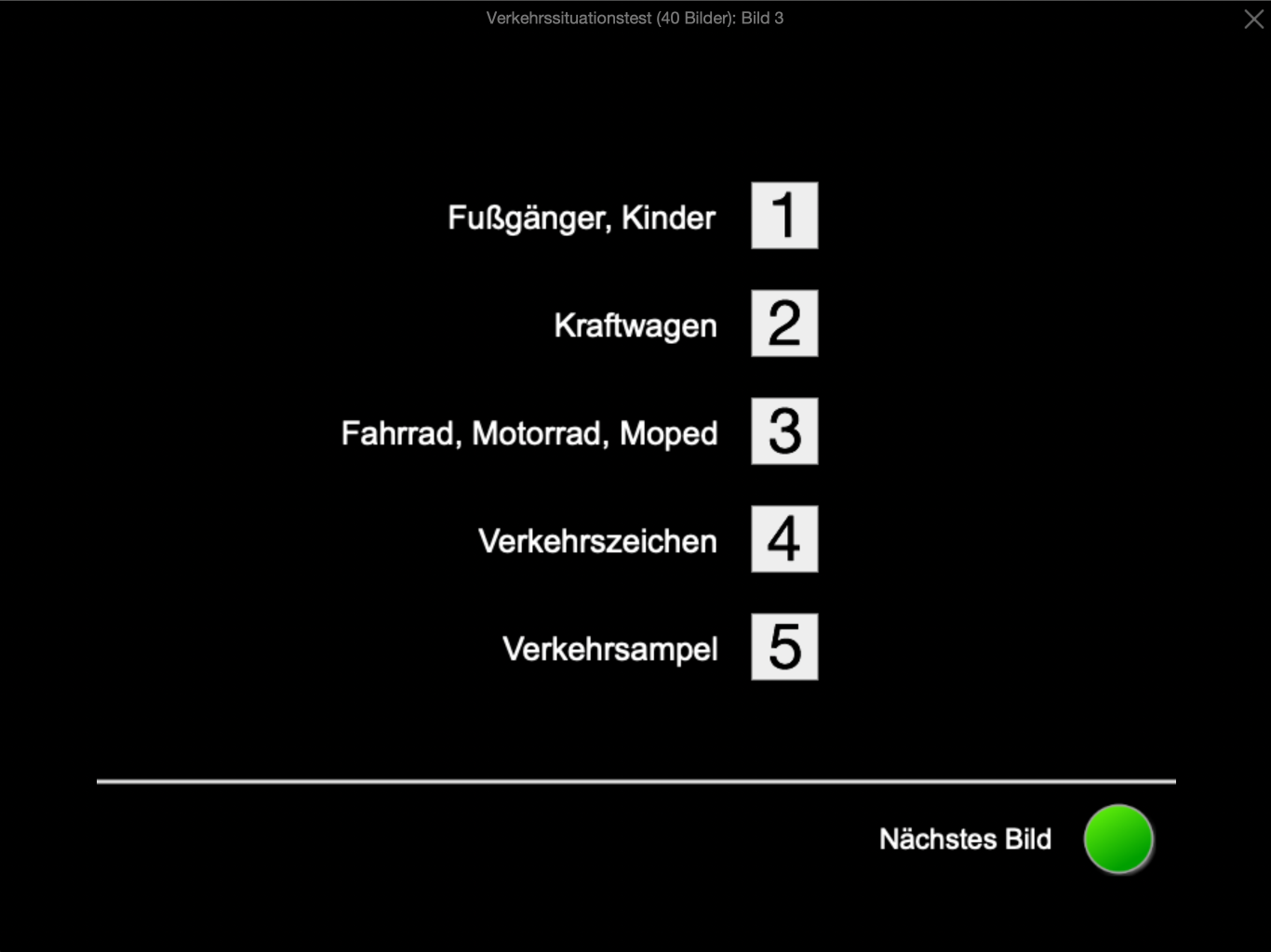 Verkehrssituationstest · Antworteingabe