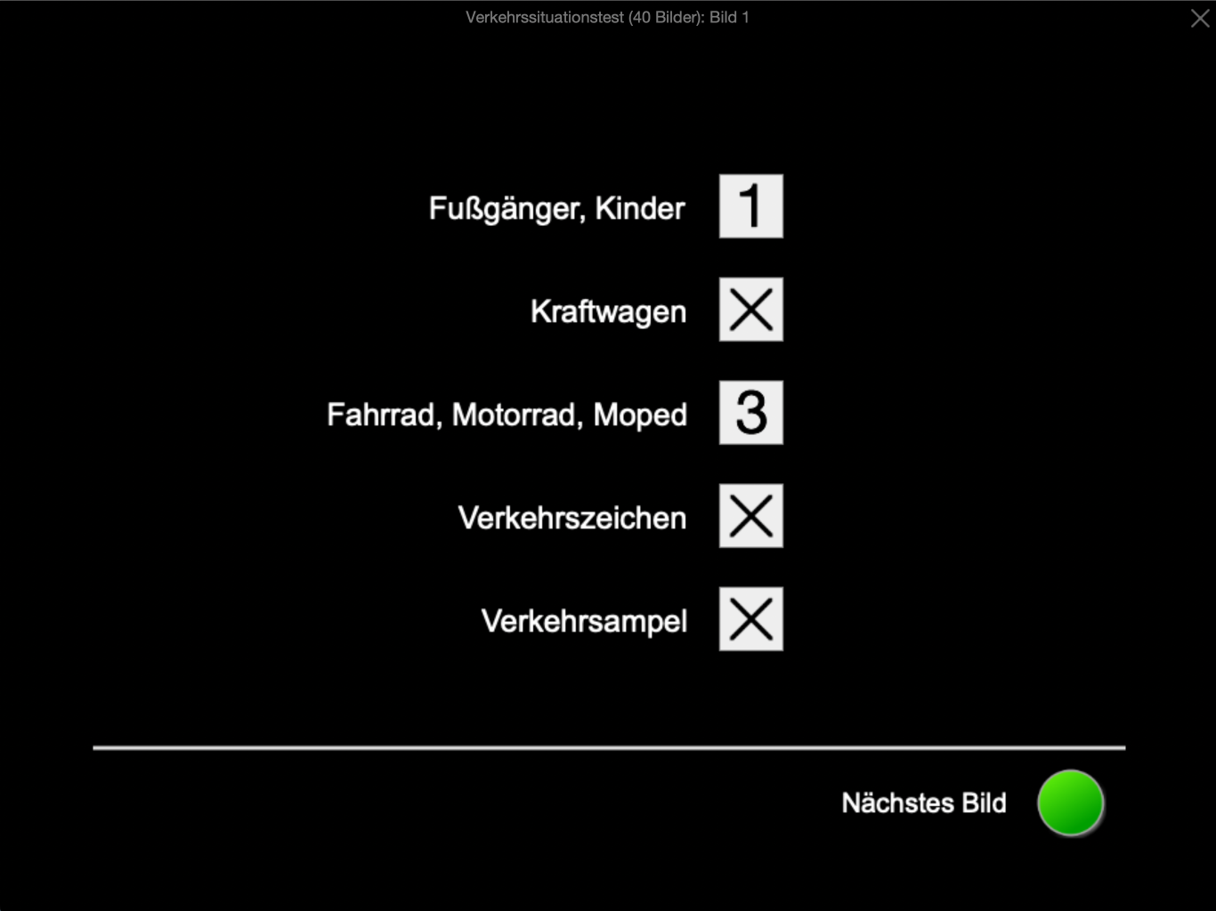 Verkehrssituationstest · Antworteingabe