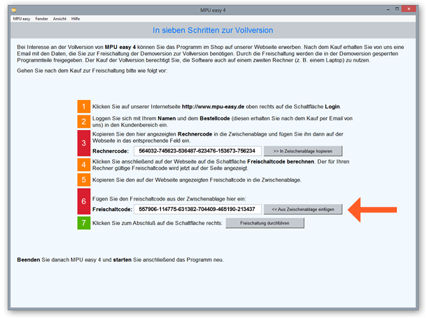 MPU easy Freischaltcode einfügen