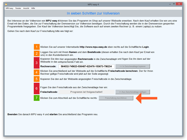 MPU easy Freischaltung durchführen